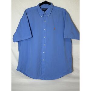 Polo Ralph Lauren Men's Blue Button Down Oxford Orange Pony Short Sleeve SZ XL